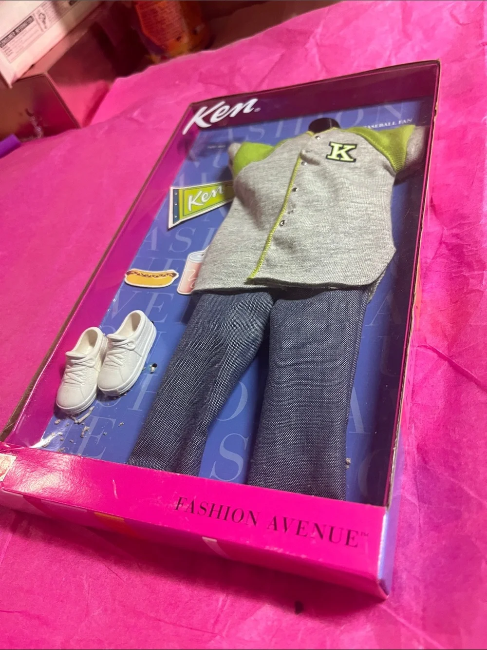Mattel Ken Grey & Lime Baseball Outfit with Blue Jeans and White Shoes